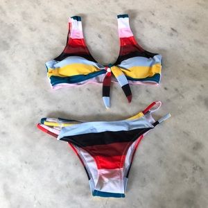 Blooming Jelly Colorful Striped Bikini